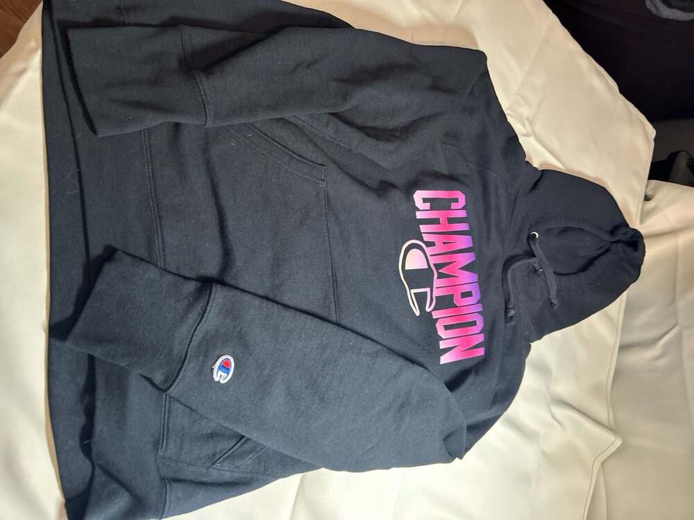 Champion Black Graphic Logo Hoodie Size L